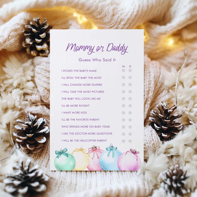 Mommy or Daddy Christmas Baby Shower (Mommy or Daddy Modern Christmas Girl baby Shower Game)