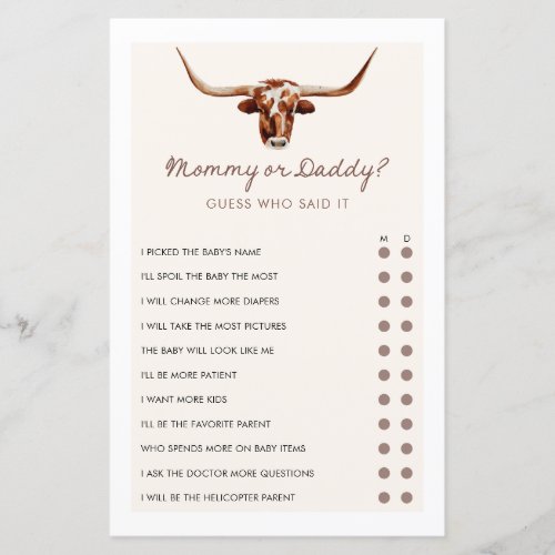 Mommy or Daddy Cowboy Western Baby Shower Game
