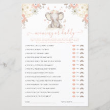 Mommy or Daddy Elephant Girl Baby Shower Game