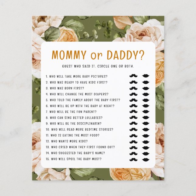 Mommy or Daddy Fall Baby Shower Games (Front)