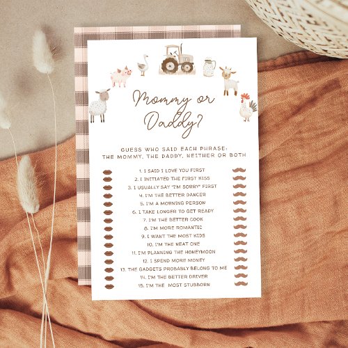 Mommy or Daddy Farm Animals Baby Shower Game