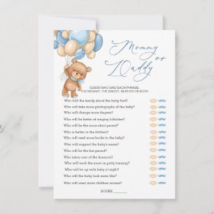 Mommy or Daddy Game Baby Shower Bear Balloons Invitation