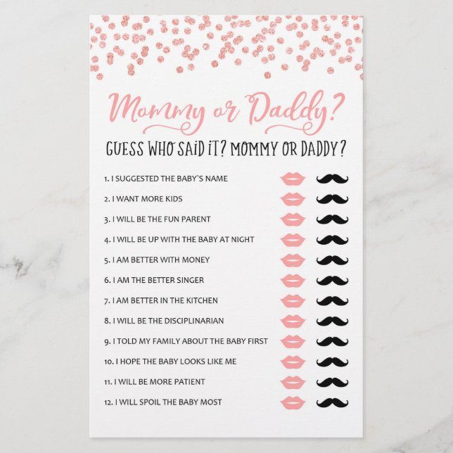 Mommy or Daddy Game Baby Shower Party game (Front)