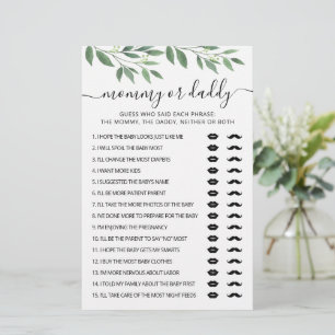 Mommy or Daddy game Baby Shower party Game card