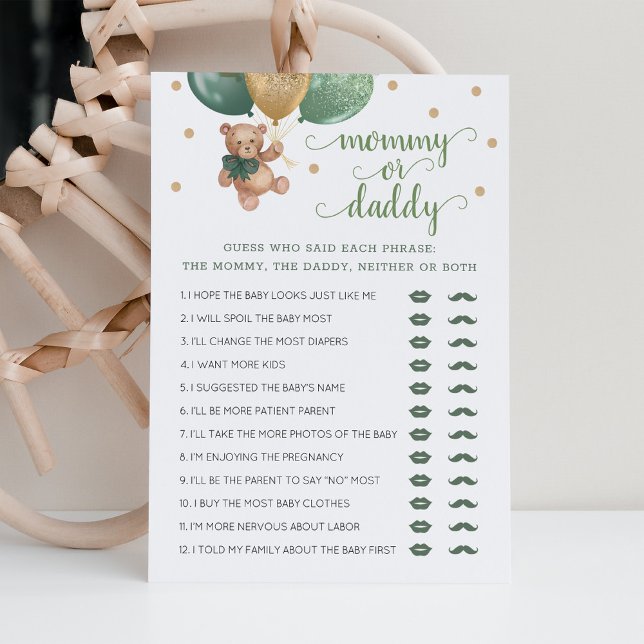 Mommy or Daddy Game Baby Shower Teddy Bear Card (Creator Uploaded)