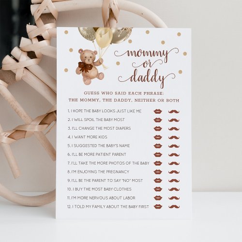 Mommy or Daddy Game Baby Shower Teddy Bear Card