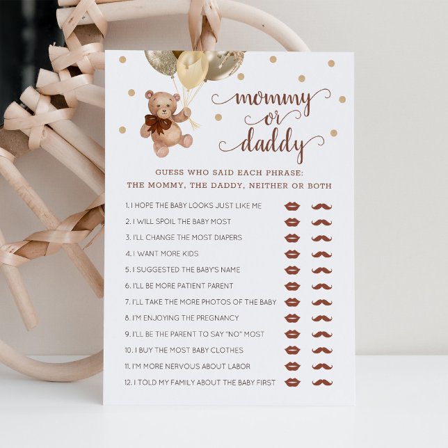 Mommy or Daddy Game Baby Shower Teddy Bear Card (Creator Uploaded)