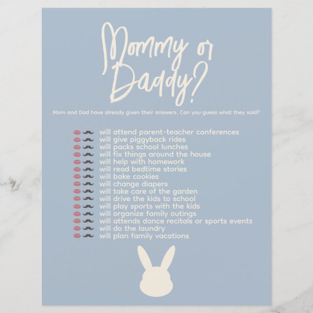 Mommy or Daddy Game bunny baby shower  (Front)