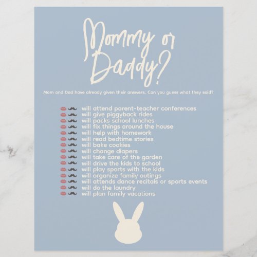 Mommy or Daddy Game bunny baby shower 