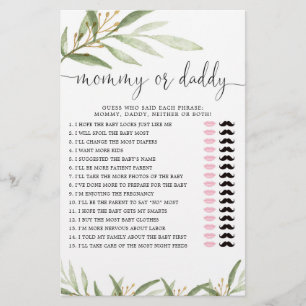 Mommy or Daddy game greenery gold gender neutral