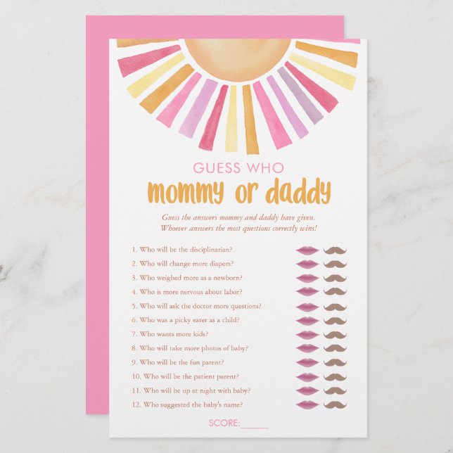 Mommy or Daddy game guess who sunshine girl boho (Front/Back)