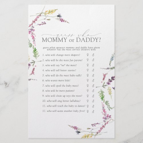 Mommy or Daddy Game Pastel Wildflower Shower Flyer