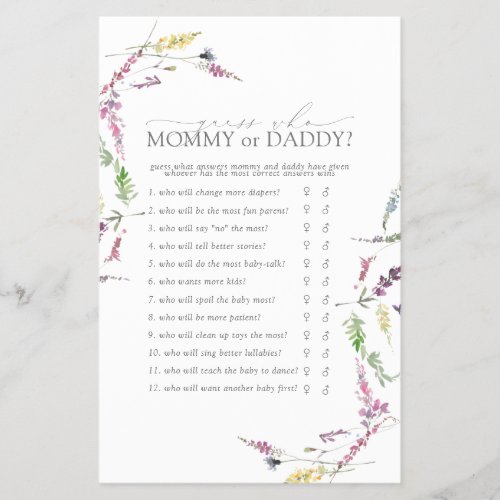 Mommy or Daddy Game Pastel Wildflower Shower Flyer