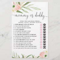 Mommy or Daddy game pink gold greenery baby girl