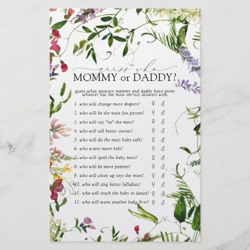 Mommy or Daddy Game Summer Wildflower Shower Flyer