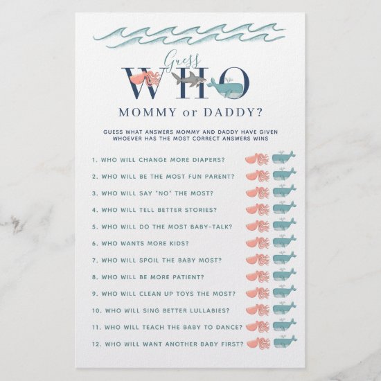 Mommy or Daddy Game Under the Sea Baby Shower Flyer