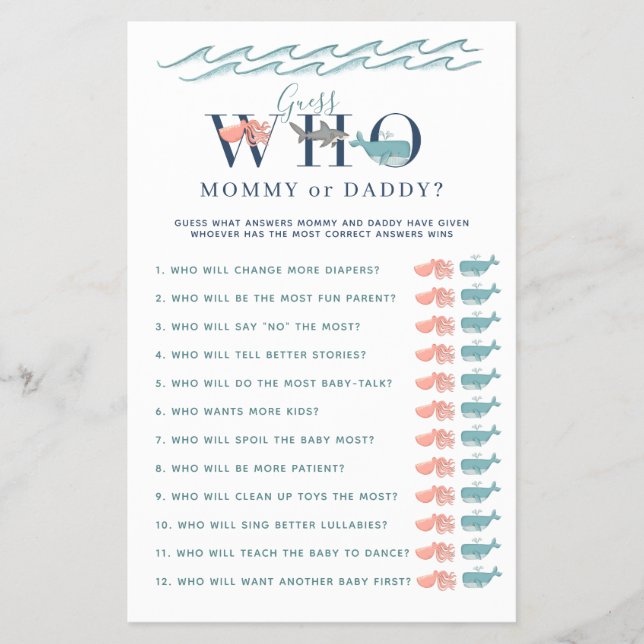Mommy or Daddy Game Under the Sea Baby Shower Flyer (Front)