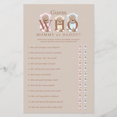 Mommy or Daddy Game We Can Bearly Wait Teddy Bear Flyer