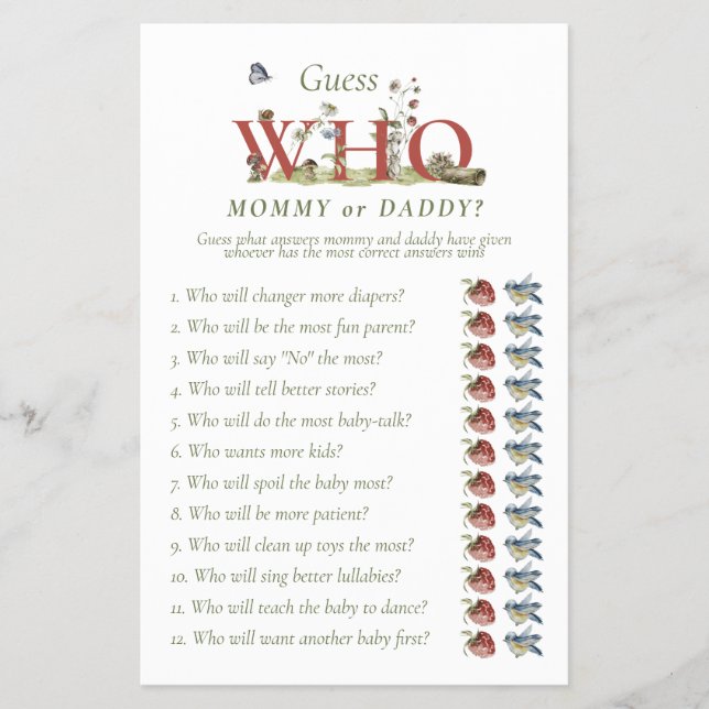 Mommy or Daddy Game Wildflower Strawberry Shower Flyer (Front)