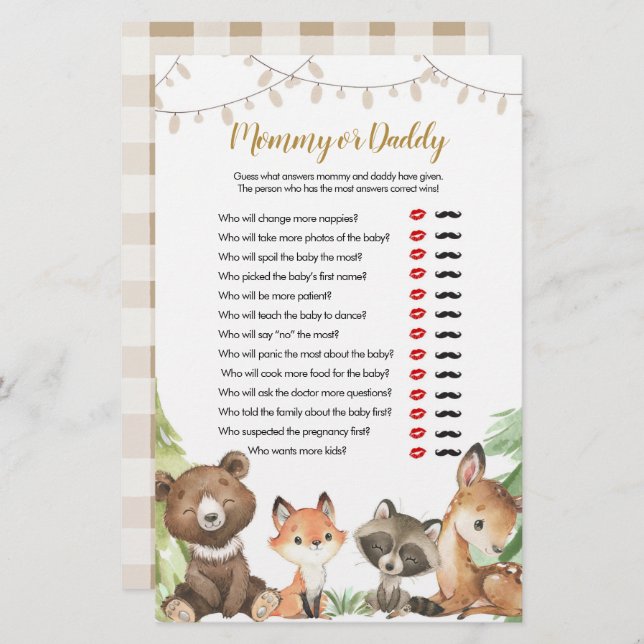 Mommy or Daddy Games Woodland Baby Shower (Front/Back)