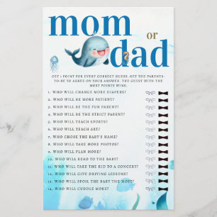 Mommy or Daddy Guess Baby Shower Game Cute Whale Flyer