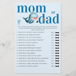 Mommy or Daddy Guess Baby Shower Game Funny Whale Flyer