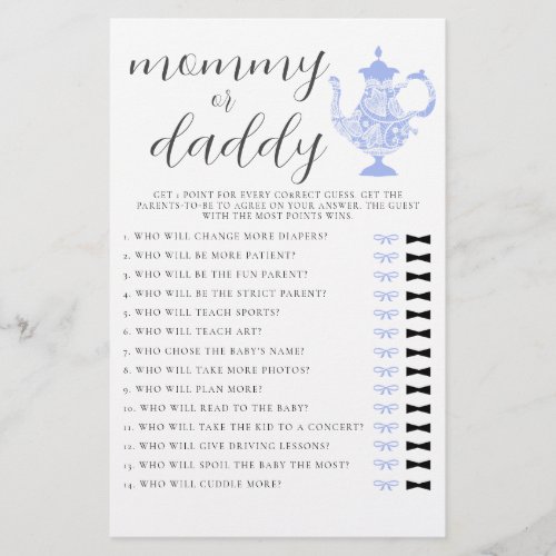 Mommy or Daddy Guess Tea Party Boy Baby Shower Flyer