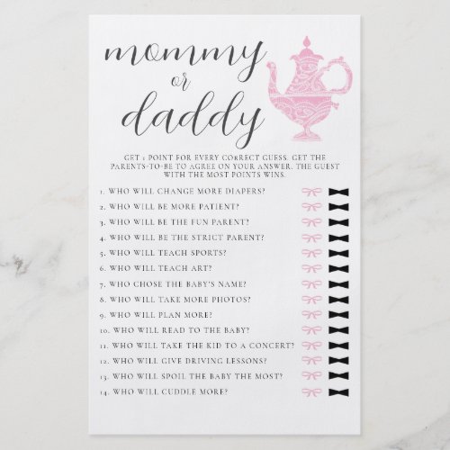 Mommy or Daddy Guess Tea Party Girl Baby Shower Flyer