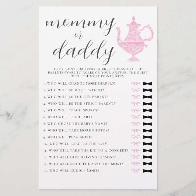 Mommy or Daddy Guess Tea Party Girl Baby Shower Flyer (Front)
