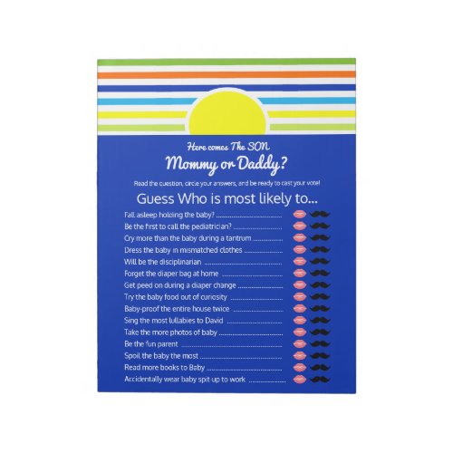 Mommy or Daddy Guess Who Baby Shower Game Notepad