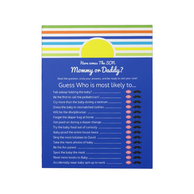 Mommy or Daddy Guess Who Baby Shower Game Notepad (Rotated)