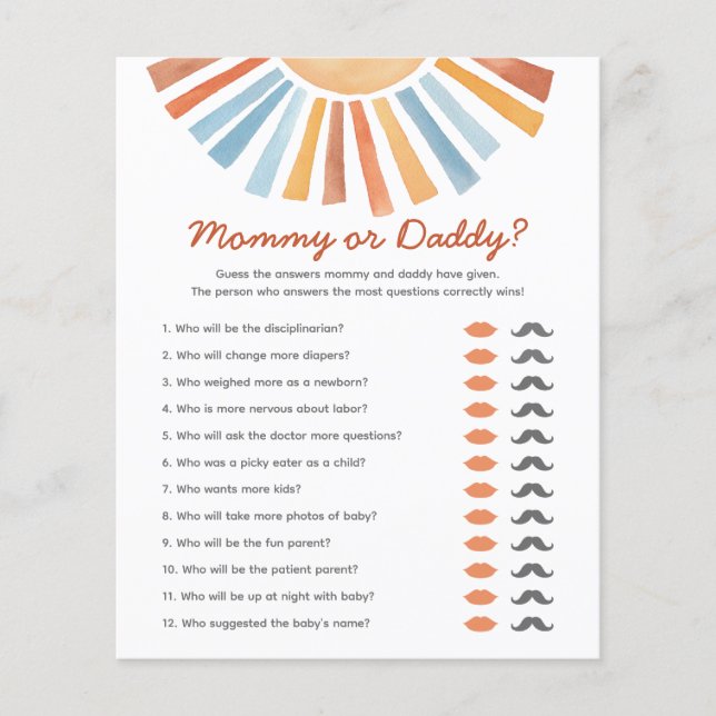 Mommy or Daddy Guess Who Sunshine Baby Shower Game (Front)