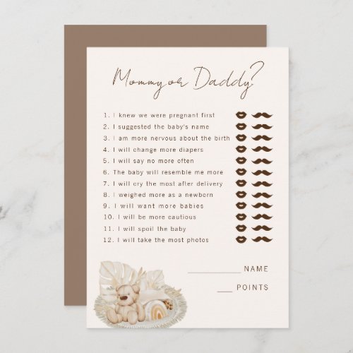 Mommy or Daddy Party Game Enclosure Card