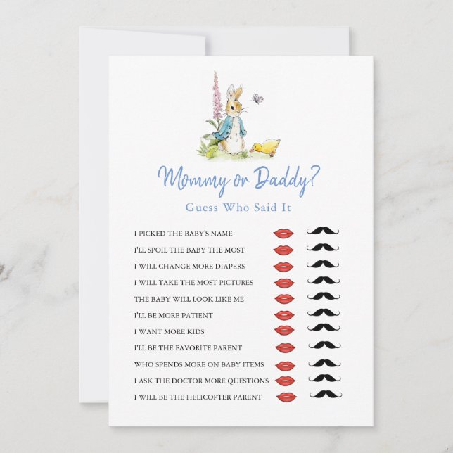 Mommy or Daddy Peter Rabbit Baby Shower game  Invitation (Front)