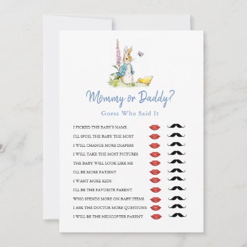 Mommy or Daddy Peter Rabbit Baby Shower game  Invitation