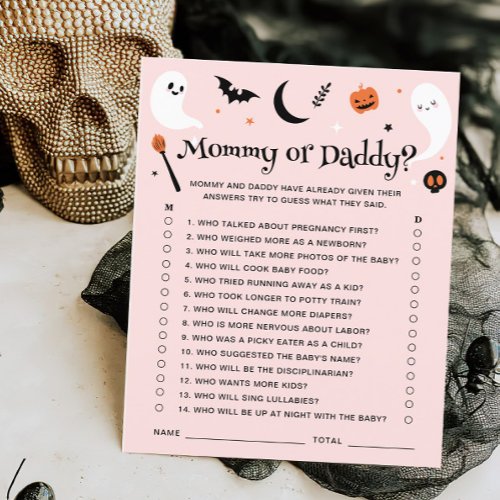 Mommy Or Daddy Pink Halloween Baby Shower Game