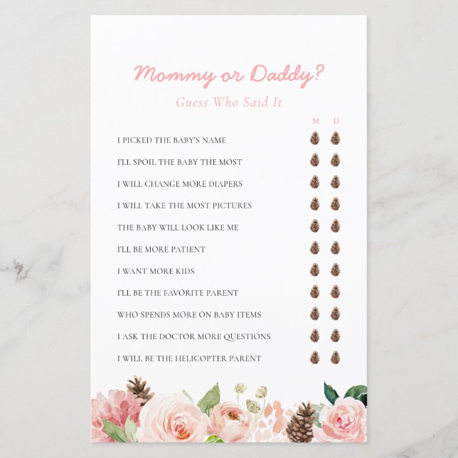 Mommy or Daddy Pink Winter Baby Shower Game (Front)