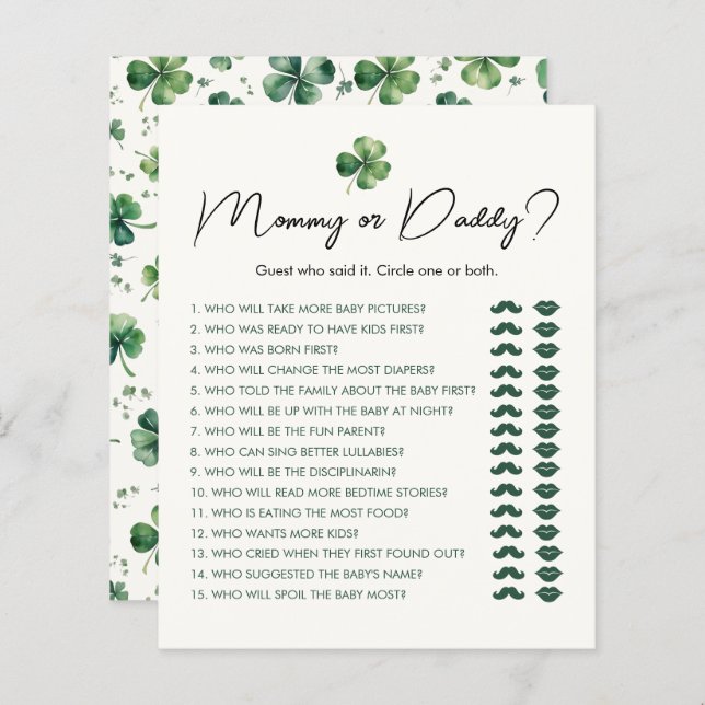 Mommy or Daddy St. Patrick's Day Baby Shower Game (Front/Back)