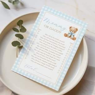 Mommy or daddy teddy bear Blue Baby shower game