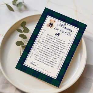 Mommy or Daddy Teddy Bear Navy Plaid game