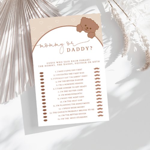 Mommy or Daddy Teddy Bear Pink Baby Shower Game