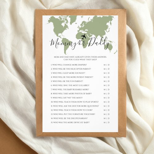 Mommy or Daddy Travel Map Baby Shower Game Flyer
