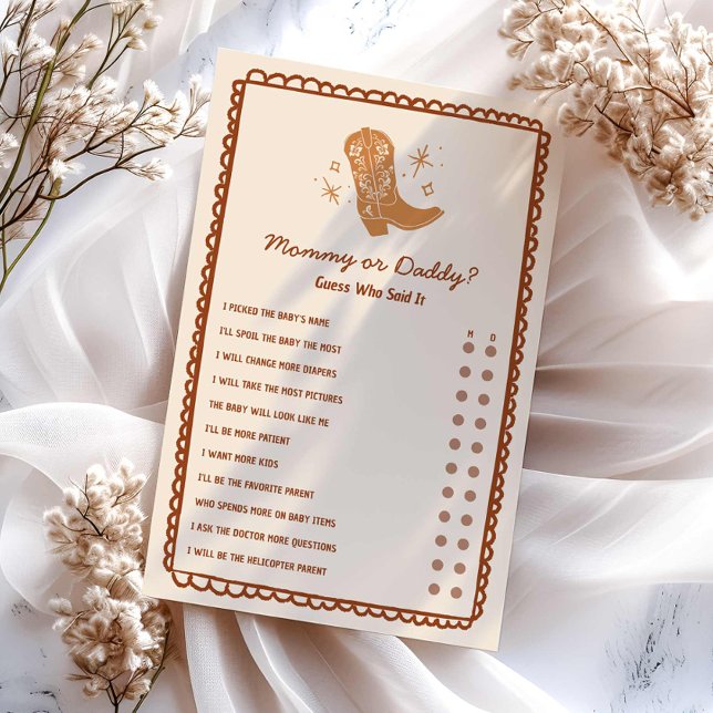 Mommy or Daddy Western Baby Shower Game (Mommy or Daddy Western Cowboy Themed Baby Shower Game)
