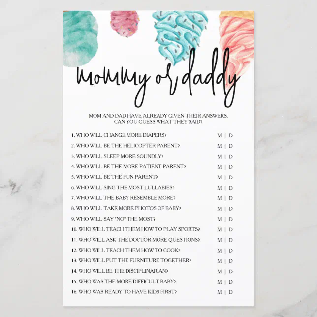 Mommy or Daddy What's the Scoop Baby Shower Game Zazzle