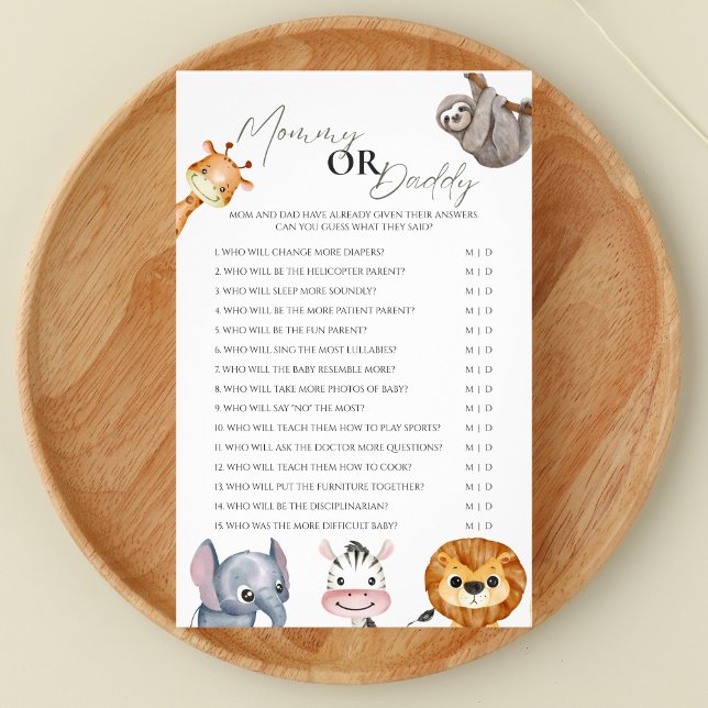 Mommy or Daddy Wild One Baby Shower Game Flyer (Safari-inspired 'Mommy or Daddy' baby shower game - A Little Wild One theme




)