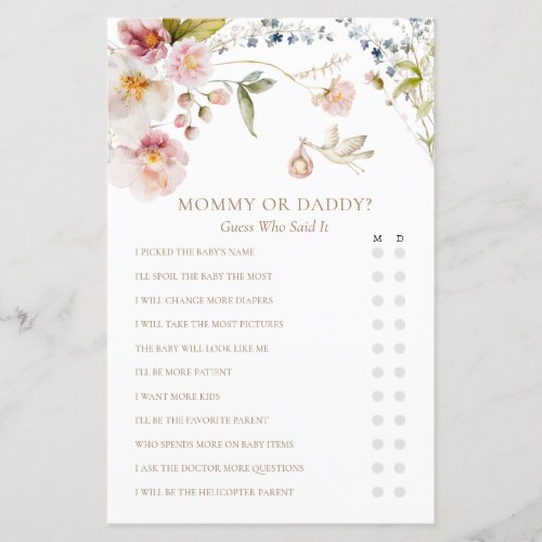 Mommy or Daddy Wildflower Baby Shower Game