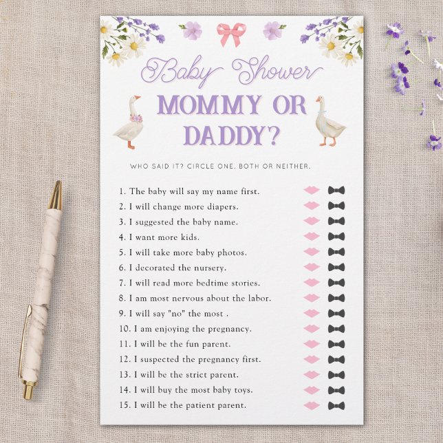 Mommy or Daddy Wildflowers Geese Baby Shower Game (Creator Uploaded)