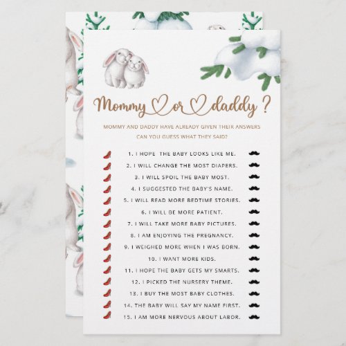 Mommy or daddy winter baby shower game