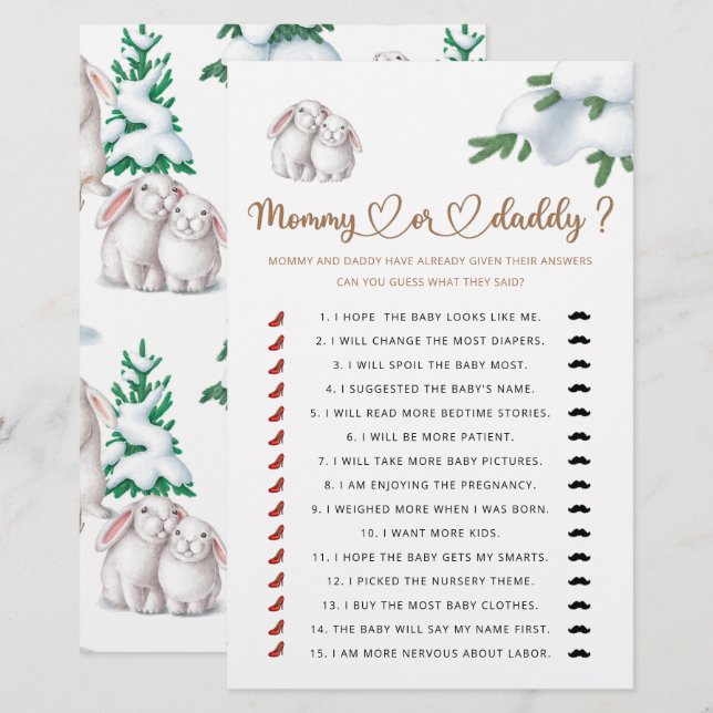 Mommy or daddy winter baby shower game (Front/Back)