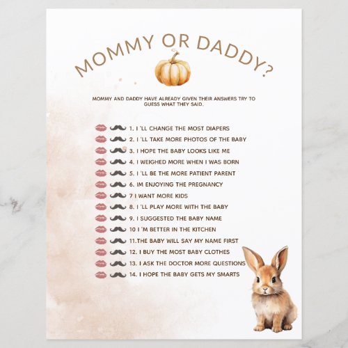 Mommy or Daddy Woodland Animals Baby Shower Game